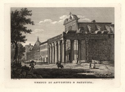 Widok na świątynię Antonina i Faustyny, Tempio di Antonino e Faustyna, Rzym autorstwa Unbekannt