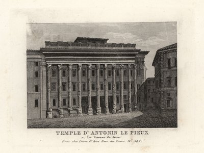 Widok świątyni Hadriana, Templum Divus Hadrianus, z 11 kolumnami poświęconymi przez jego przybranego syna Antoninusa Piusa, Temple d
