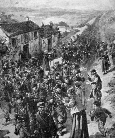 I wojna światowa - francuscy żołnierze maszerujący na front 1914 autorstwa Unbekannter Künstler