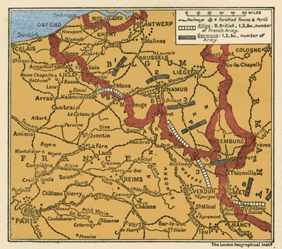I wojna światowa Mapa pozycji armii 22 sierpnia 1914 r. autorstwa Unbekannter Künstler
