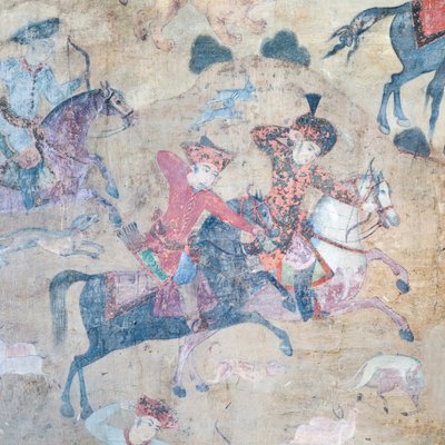 Malowidła ścienne w portalu Qeysarieh, plac Naqsh-e Jahan Imam, Isfahan, Iran (fresk) autorstwa Unbekannter Künstler