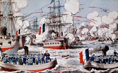 Wojna między Chinami a Francją (1884-1885) : Zniszczenie chińskiej floty przez admirała Courbeta w Fou Tcheou, 23 sierpnia autorstwa Unbekannter Künstler