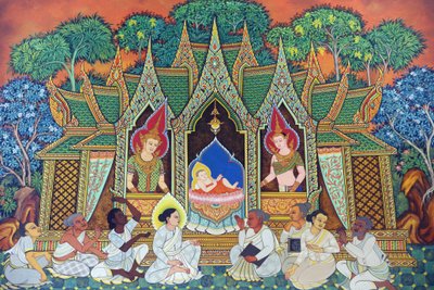 Tajska buddyjska świątynia Wat Ananda Metyarama. Narodziny Siddhartha Gautamy (powszechnie znanego jako Budda), 20160818, Singapur, Singapur autorstwa Unbekannt