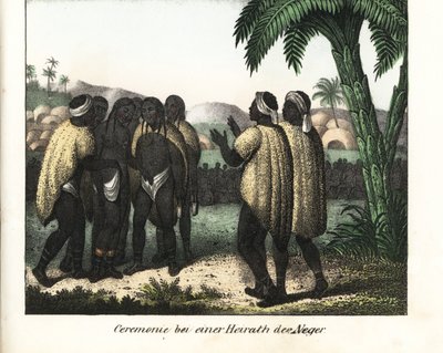 Ceremonia ślubna w plemieniu Senegalu. Litografia do książki: "Galerie complete en tableaux fideles des peuples d