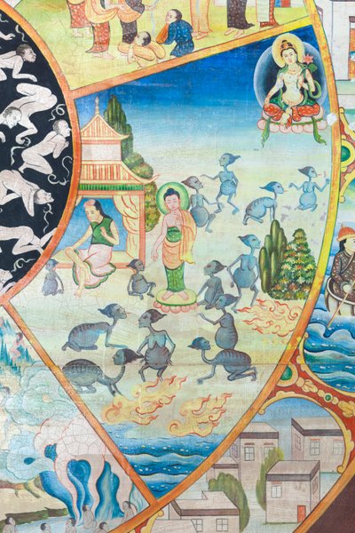 Koło życia, detal, malowanie ścian w wat Umong, Chiang Mai, Tajlandia autorstwa Unbekannter Künstler