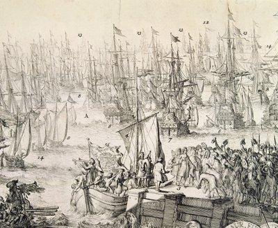 William of Orange odpływający do Anglii w listopadzie 1688 (rycina) autorstwa Unbekannter Künstler
