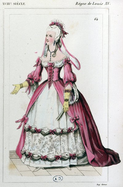 Kobieta w sukni, jaką nosiła pani de Pompadour, ok. 1810 r. (rycina) autorstwa Unbekannter Künstler