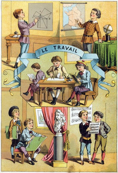 Pracuj w klasie. Grawer w „Alphabet des petits ecoliers”. Obraz Epinal, ok. 1885. Kolekcja Privee autorstwa Unbekannt