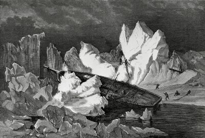 Wrak Hansa zmiażdżony przez lód, październik 1869, Ocean Arktyczny, druga niemiecka wyprawa polarna północna autorstwa William M. Timlin