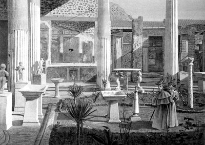 Turyści zwiedzający ruiny Pompejów na początku XX wieku (rysunek) autorstwa Unbekannter Künstler