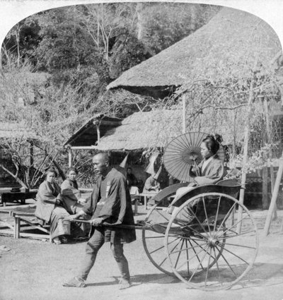 Poranna przejażdżka rikszą jinrikisha, Sugita, Japonia, 1896. autorstwa Underwood and Underwood