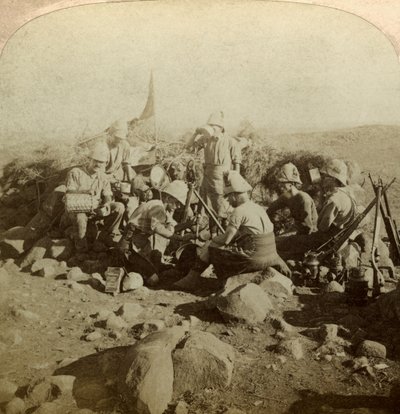 Sygnalizatory Gordon Highland na Signal Hill, Euslin, RPA, wojna burska, 1899-1902. autorstwa Underwood and Underwood