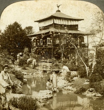 Ogród japoński na Targach Światowych, St Louis, Missouri, USA, 1904. autorstwa Underwood and Underwood