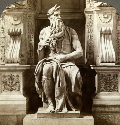 Posąg Mojżesza Michała Anioła, kościół San Pietro in Vincoli, Rzym, Włochy. autorstwa Underwood and Underwood