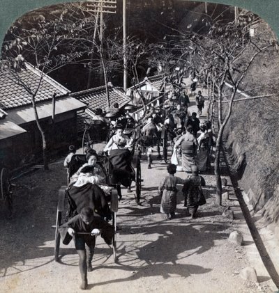 Jazda do świątyni Daijingu na Shinto święto kultu Bogini Słońca, Jokohama, Japonia, 1904. autorstwa Underwood and Underwood