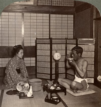 Letnia kolacja w hotelu, Hiroszima, Japonia, 1904 autorstwa Underwood and Underwood
