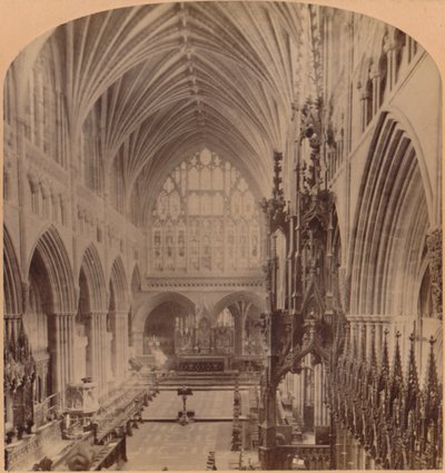 Chór z zachodniego krańca, Katedra, Exeter, Anglia, 1900. autorstwa Underwood and Underwood