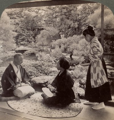 Ogrody domu pana Y Namikawy, lidera przemysłu artystycznego, Kioto, Japonia, 1904 autorstwa Underwood and Underwood