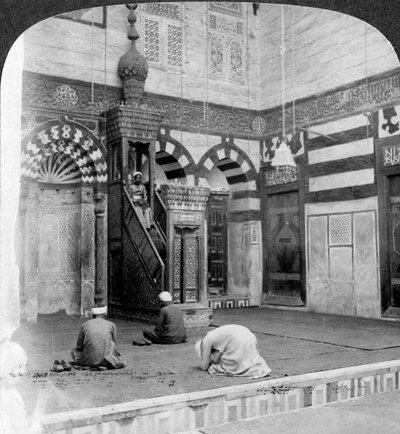 Nisza modlitewna i ambona w meczecie grobowym Kait Bey, Kair, Egipt, 1905. autorstwa Underwood and Underwood