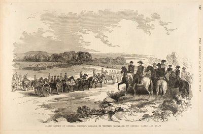 Wielki przegląd brygady generała Thomasa w zachodnim Maryland przez generała Banksa i jego sztab, z "The Soldier in Our Civil War". autorstwa Unidentified