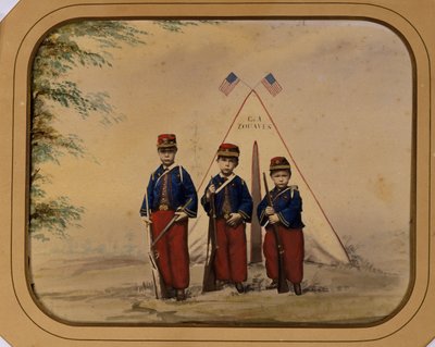 Trzech chłopców w strojach żuawów autorstwa Unidentified