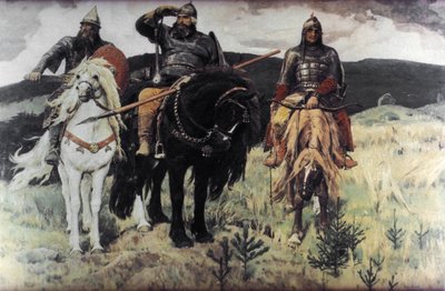 Bogatiri (Bohaterowie) i Wiktor Michajłowicz Wasniecow, 1898. autorstwa Unknown