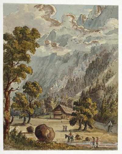 Domek i ogród pod Alpami (recto); Wioska i lodowiec du Boissons, Chamix (verso) autorstwa Unknown