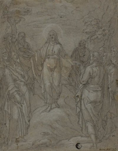 Chrystus i apostołowie (recto); Szkic szopki (verso) autorstwa Unknown