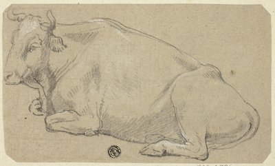 Krowa leżąca na zadzie (recto); Głowa kobiety i szkic głowy konia (verso) autorstwa Unknown