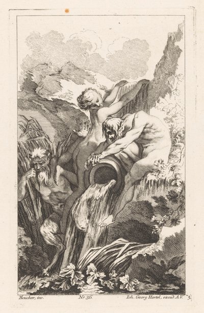 Fontanna z mężczyzną, kobietą i satyr Różnorodne Fontaines (tytuł serii) autorstwa Unknown