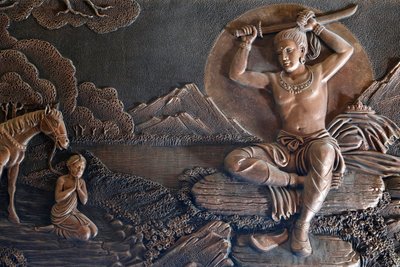 Świątynia buddyjska Linh Phong, Życie Buddy, Daleko od pałacu książę Siddhartha zamienił swoje piękne ubrania na szmaty i obciął długie włosy, Dalat, Wietnam autorstwa Unknown