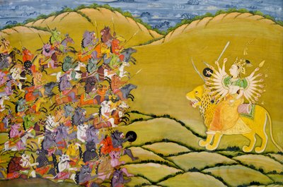 Obraz Marwar: Demony przygotowują się do bitwy z boginią Durga, muzeum pałacowe Mehrangarh Fort, Jodhpur, Radżastan, Indie autorstwa Unknown