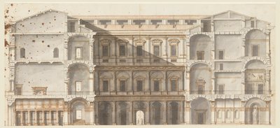 Przekrój skrzydeł i elewacja muru na dziedzińcu, Palazzo Farnese, Rzym autorstwa Unknown