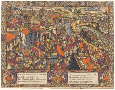 Historia Jeremiasza: Baruch pisze książkę pod Jeremiaszem, Chaldejczycy oblegają Jerozolimę, Jeremiasz zostaje umieszczony w rowie (Jeremiasz 36-38) autorstwa Unknown