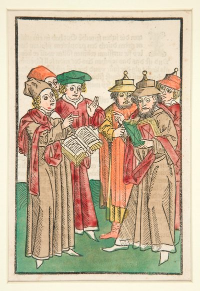 Spór trzech chrześcijan i trzech żydowskich uczonych, ilustracja z Der Seelen-Wurzgarten autorstwa Unknown