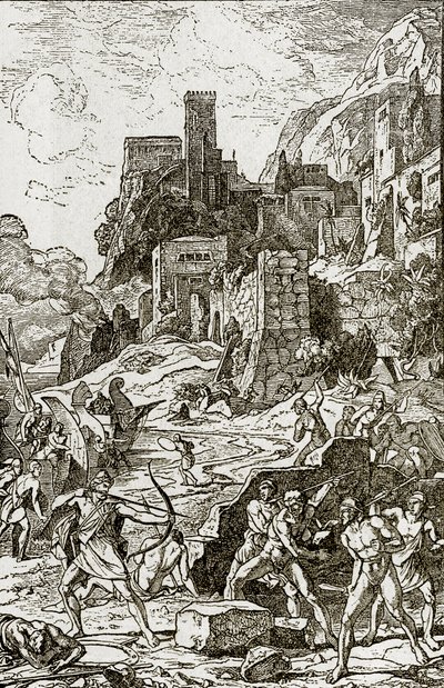 Wikingowie atakujący Celtów, ilustracja z The Story of Man J.W. Buel autorstwa Unknown