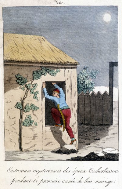 Tablica z 1811 roku ilustrująca tajemnicze wywiady małżonków Tscherkessen w pierwszym roku ich małżeństwa (Azja). autorstwa Unknown artist