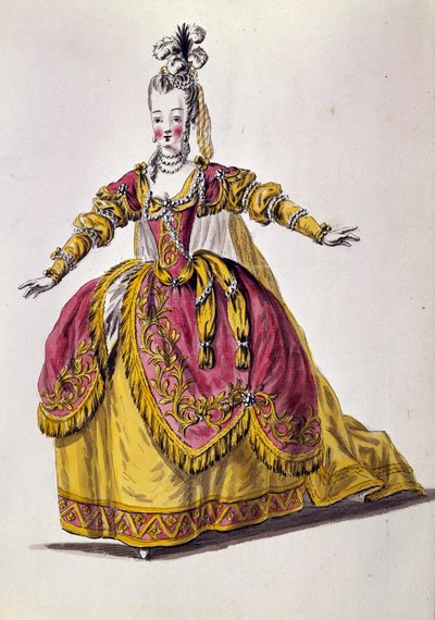 XVIII-wieczny strój teatralny, rycina XIX-wieczny Paryż, B.N. autorstwa Unknown artist