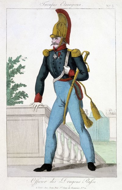 XIX-wieczna ilustracja przedstawiająca oficera rosyjskich smoków. autorstwa Unknown artist
