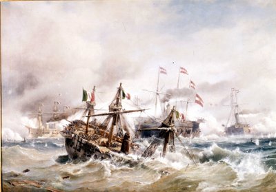 20.07.1866: Bitwa pod Lissą u wybrzeży Dalmacji: Austriacy niszczą włoską flotę. autorstwa Unknown artist