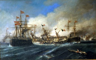 20.07.1866: Bitwa pod Lissą u wybrzeży Dalmacji: Austriacy niszczą włoską flotę. autorstwa Unknown artist