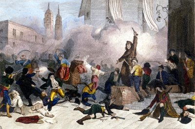 2/05/1808: Powstanie w Madrycie przeciwko francuskiemu przejęciu Hiszpanii. Rycina XIX wieku autorstwa Unknown artist