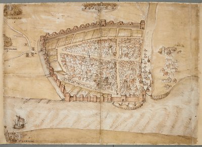 Przedstawienie miasta Hull z XVI wieku. Ta mapa pokazuje miasto Hull, położone w miejscu, gdzie rzeka Hull wpada do ujścia rzeki Humber. Jest to jeden z serii planów sporządzonych w celu ukazania stanu obrony wybrzeża pod koniec około 153 r. autorstwa Unknown artist