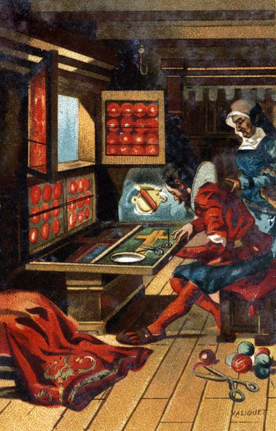 Ornat (robotnik wykonujący wszelkiego rodzaju stroje kościelne) w 1546 r. Chromolitografia z końca XIX wieku. autorstwa Unknown artist