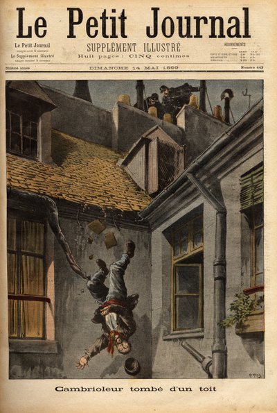 Włamywacz spada z dachów ulicy Notre Dame w Nazarecie i w opadzie ucieka przed policjantami. Grawerowanie w „”Le petit journal”” 14.05.1899. Kolekcja Selva. autorstwa Unknown artist