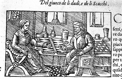 Para gra w kości. Rycina według „Historia de gentis septemtrionalis” Olausa Magnusa, Rzym 1560. autorstwa Unknown artist