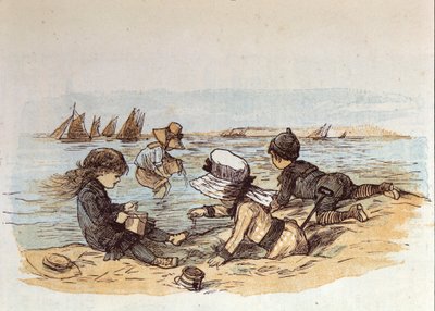 Grupa dzieci bawiących się nad wodą na piasku. 1881 autorstwa Unknown artist