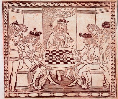 Król oglądający partię szachów Ksylografia z frontyspisu „De Ludo Scorcorum” Jacopo de Cessoles (XIV w.) Wenecja Biblioteca Marciana autorstwa Unknown artist