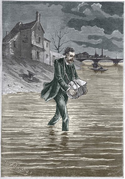 Człowiek, który zabija się rzucając się do wody, z kamieniem na szyi, żeby się utopić - grawer autorstwa Unknown artist