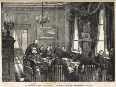 Spotkanie Europejskiej Konferencji Konstantynopola Wojna serbsko-bułgarska, Turcja - Wojna serbsko-bułgarska - Spotkanie konferencji dyplomatycznej w Konstantynopolu - 1885 - w znakomitym wszechświecie 1886 (Aleksander z Nalidowa (Nelidoff) (1835-1910) - autorstwa Unknown artist